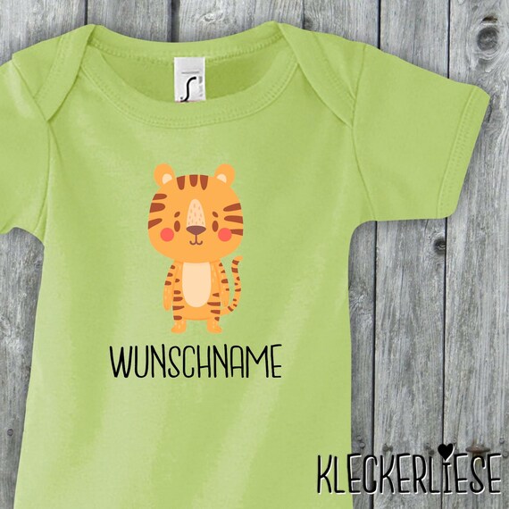 Baby Body mit Wunschname "Tiermotiv mit Wunschnamen Tiger" Babybody Strampler Jungen Mädchen