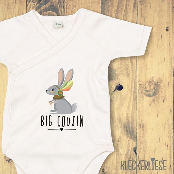 kleckerliese Wickel Baby Body "Big Cousin" Tiermotive Hase Babybody Strampler Wickelbody Organic Kimono Kurzarm