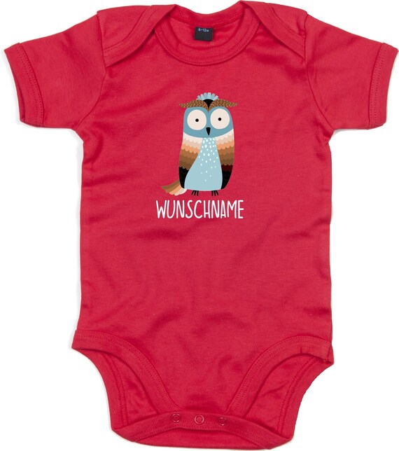 kleckerliese Baby Body "Wunschname Eule" Babybody Strampler Jungen Mädchen Kurzarm