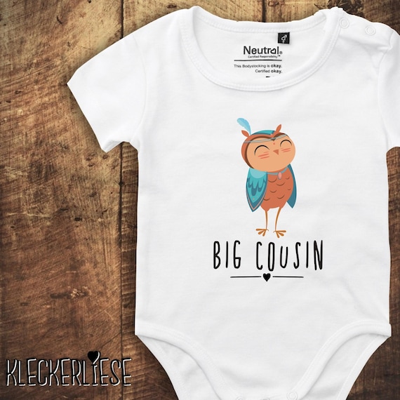 Kleckerliese Babybody Body "Big Cousin Animal Motif Owl" Fair Wear Romper Baby Young Girls