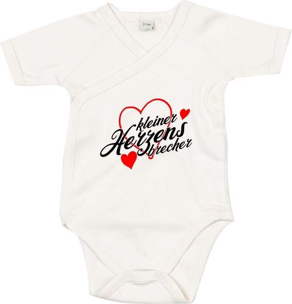 kleckerliese Wickel Baby Body "kleiner Herzens Brecher" Babybody Strampler Wickelbody Organic Kimono Kurzarm