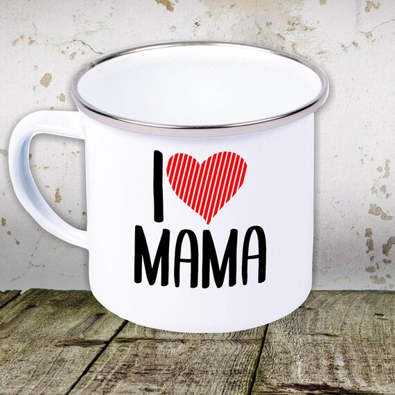kleckerliese Emaille Kindertasse Teetasse Tasse "I Love" Camping Zelten Retro Becher