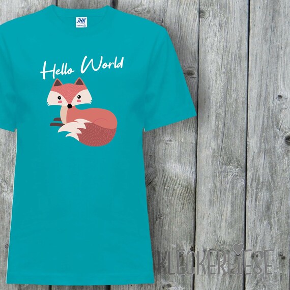 Kinder T-Shirt "Hello World Fuchs" Shirt Jungen Mädchen Baby Kind