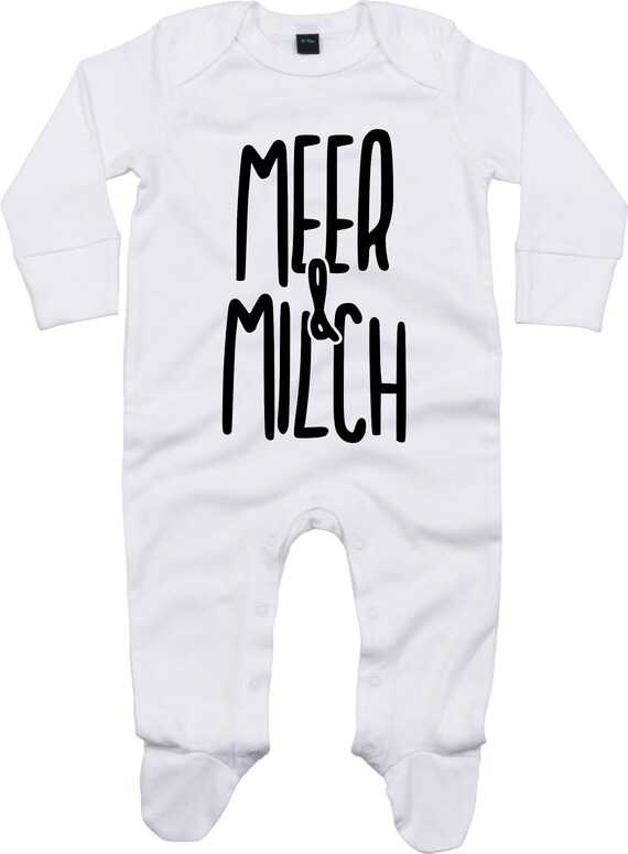 Kleckerliese Baby Schlafanzug mit Wunschnamen "MEER & MILCH" Sleepsuit Langarm Jungen Mädchen Einteiler Strampler