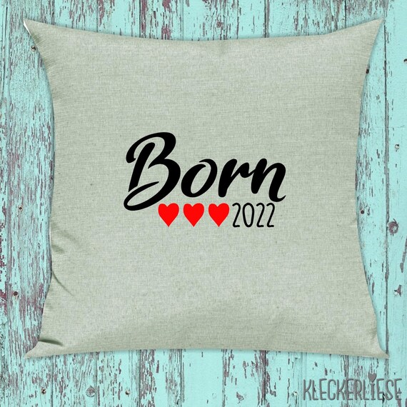 kleckerliese Kissen mit Wunschname "Born Herzen Wunschzahl Wunsch Datum" Kissenhülle Deko Sofa Hülle Kissenbezug