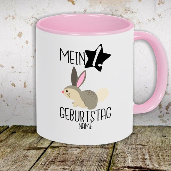 Kaffeetasse mit Wunschnamen Tasse Motiv "Mein 1. Geburtstag Hase mit Wunschname" Tasse Teetasse Milch Kakao