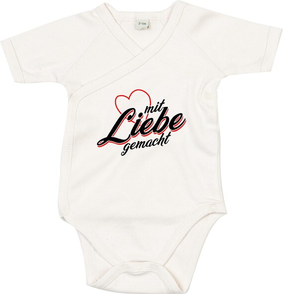 kleckerliese Wickel Baby Body "mit Liebe gemacht" Babybody Strampler Wickelbody Organic Kimono Kurzarm
