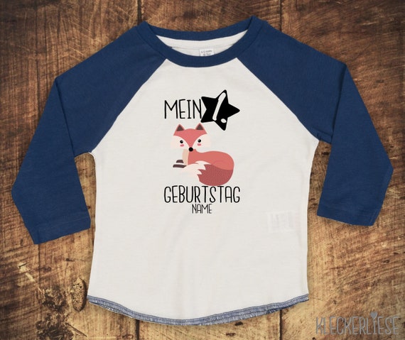 T-Shirt Langarmshirt mit Wunschname "Mein 1. Geburtstag Fuchs mit Wunschname" Raglan-Ärmel Jungen Mädchen Baby Kinder