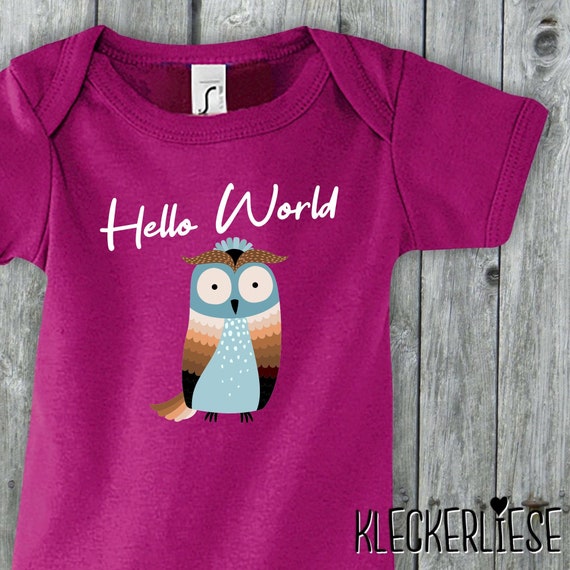 Baby Body "Hello World Eule" Babybody Strampler Jungen Mädchen