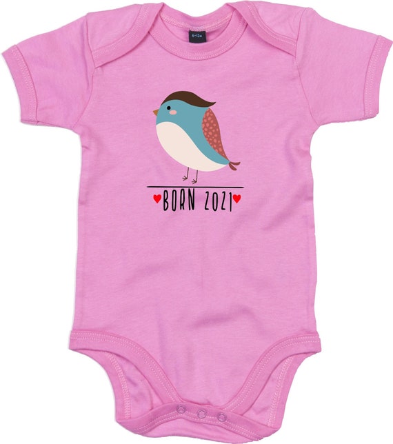 kleckerliese Baby Body "Born 2021 Tiermotiv Vogel" Babybody Strampler Jungen Mädchen Kurzarm