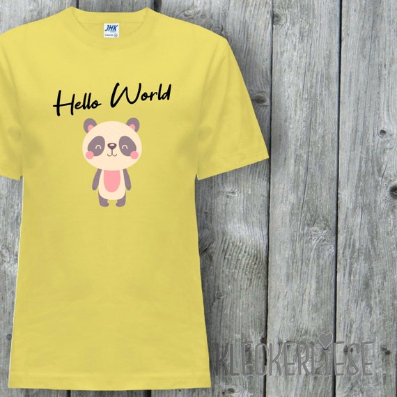 Kinder T-Shirt "Hello World Pandabär" Shirt Jungen Mädchen Baby Kind