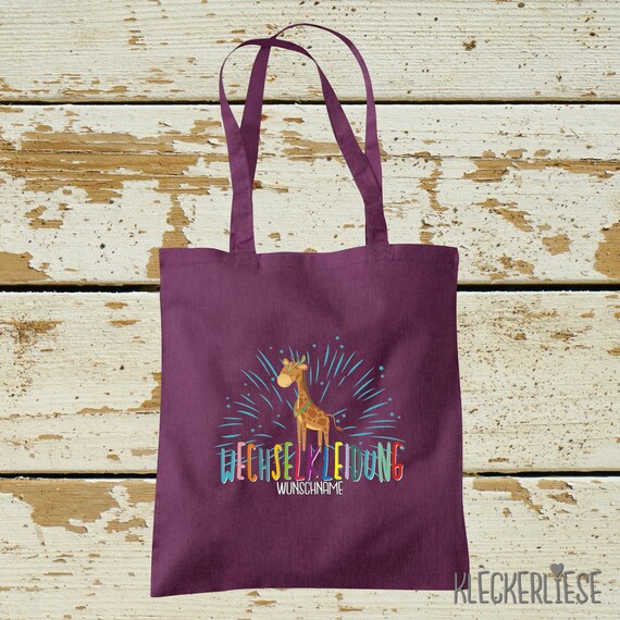 Fabric bag "Giraffe animal motif change of clothes desired name" with desired name jute bag bag daycare school Kleckerliese many colors
