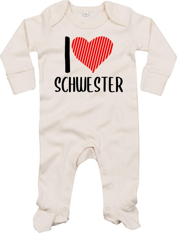 Kleckerliese Baby Schlafanzug "I Love Schwester" Sleepsuit Langarm Jungen Mädchen Einteiler Strampler