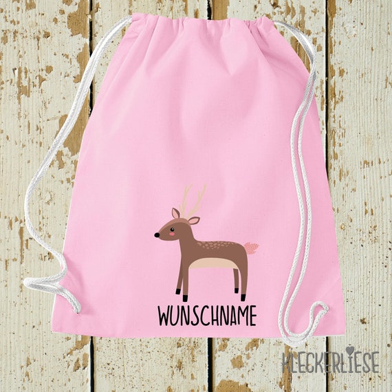 Kleckerliese Kinder Turnbeutel – Personalisierbar Mit Namen, Motiv Reh, 37x46 Cm, Baumwolle, Viele Farben