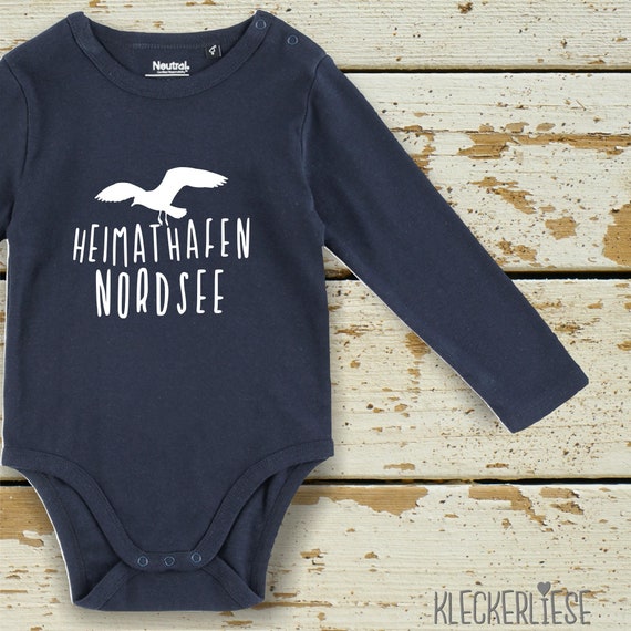 kleckerliese baby bodysuit "Heimathafen Nordsee Möwe" fair wear, organic, organic baby boys girls