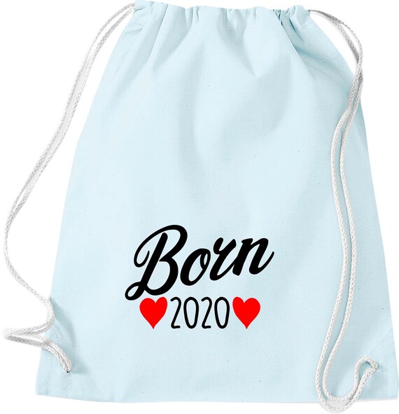 Kleckerliese Gymsack "Born 2020" Rucksack Bag Stoffbeutel Turnbeutel Tragetasche