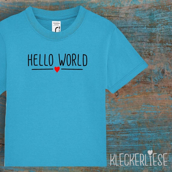 Kinder Baby Shirt Kleinkind "Hello World Herz" T-Shirt Jungen Mädchen