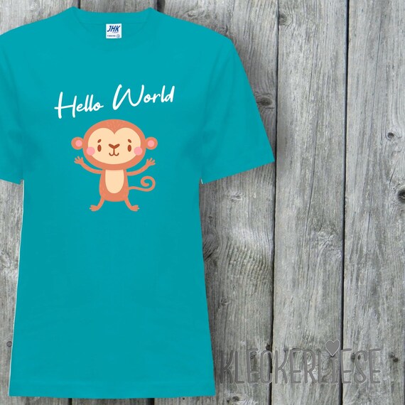Kinder T-Shirt "Hello World Affe" Shirt Jungen Mädchen Baby Kind