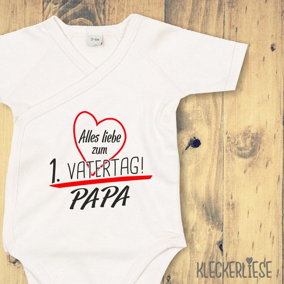 kleckerliese Wickel Body Vatertag  "Alles Liebe zum 1. Vatertag Papa" Babybody Strampler Wickelbody Organic Kimono Kurzarm Babybody