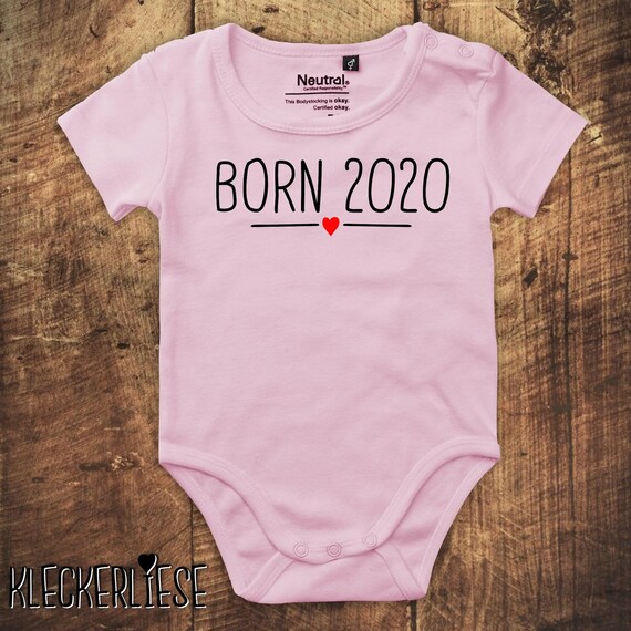 kleckerliese Babybody Body "Born 2020 Herz" Fair Wear Jungen Mädchen Motiv Aufdruck