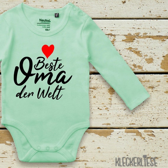 kleckerliese Long Sleeve Baby Bodysuit "Best Grandma in the World" Baby Bodysuit Boys Girls Long Sleeve Fair Wear