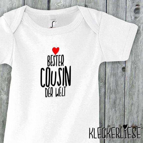 Kleckerliese Baby Body "Best Cousin in the World" Boys Girl Short Sleeve with Print Motif