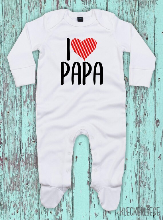 Kleckerliese Baby Schlafanzug "I Love Papa" Sleepsuit Langarm Jungen Mädchen Einteiler Strampler