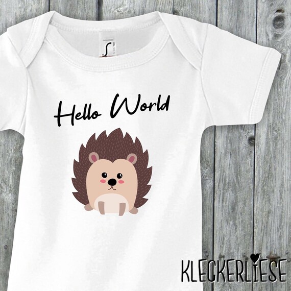 Baby Body "Hello World Igel" Babybody Strampler Jungen Mädchen