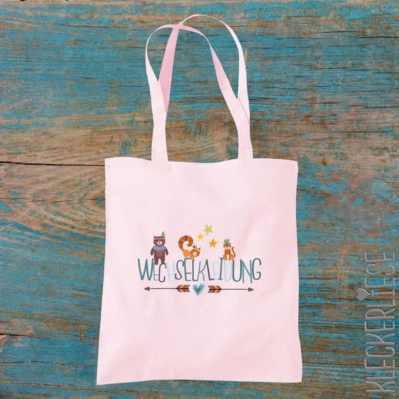 Stoffbeutel "Wechselkleidung" Jute Bag Beutel Tasche Kita Schule  Wechsel Sachen Kleidung Kleckerliese