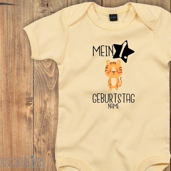 Baby Body mit Wunschtext "Mein 1. Geburtstag Tiger mit Wunschname" Babybody Strampler Jungen Mädchen Kurzarm