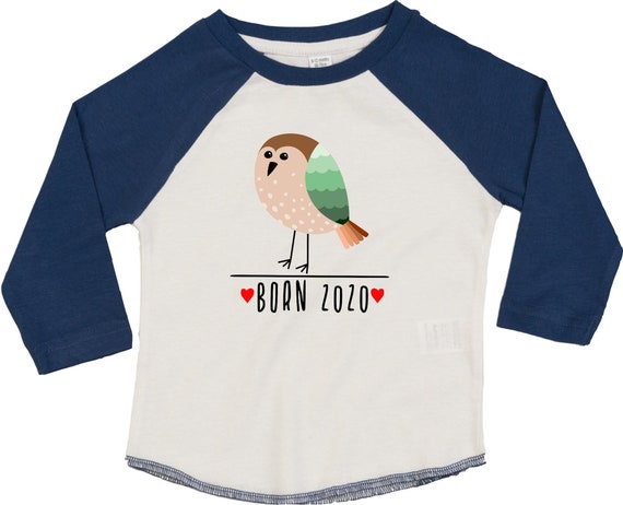 Kleckerliese Baby Kinder T-Shirt Langarmshirt  "Born 2020 Tiermotiv Vogel" Raglan-Ärmel Jungen Mädchen