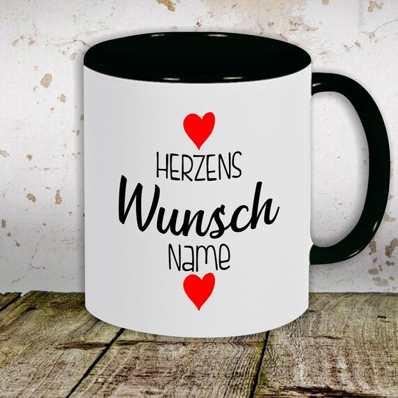 Kaffeetasse mit Wunschnamen Tasse Motiv "Herzens Wunsch mit Wunschname" Tasse Teetasse Milch Kakao