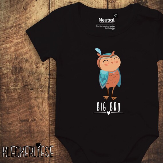 kleckerliese Babybody Body "Big Bro Tiermotiv Eule" Fair Wear Strampler Baby Junge Mädchen