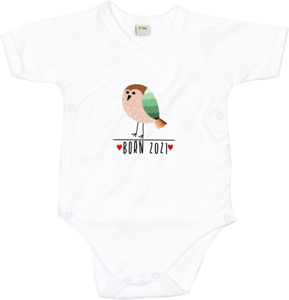 kleckerliese Wickel Baby Body "Born 2021 Tiermotiv Vogel" Babybody Strampler Wickelbody Organic Kimono Kurzarm