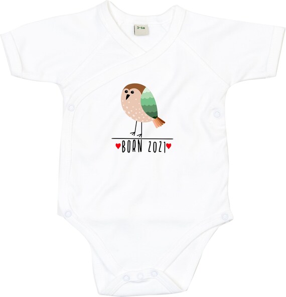 kleckerliese Wickel Baby Body "Born 2021 Tiermotiv Vogel" Babybody Strampler Wickelbody Organic Kimono Kurzarm