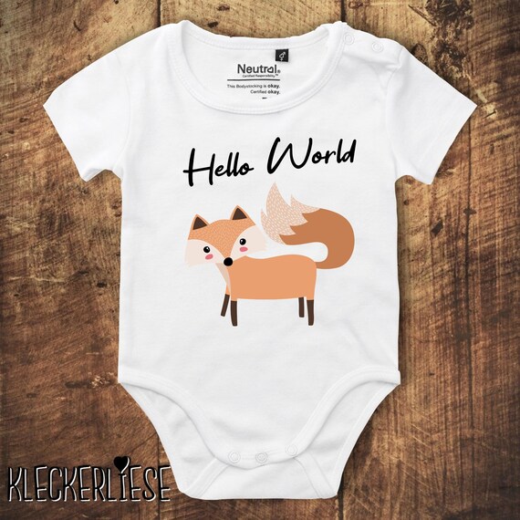 kleckerliese Babybody Body "Hello World Fuchs" Fair Wear, Bio, Organic Baby Jungen Mädchen
