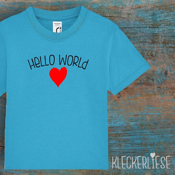 Kinder Baby Shirt Kleinkind "Hello World Herz" T-Shirt Jungen Mädchen
