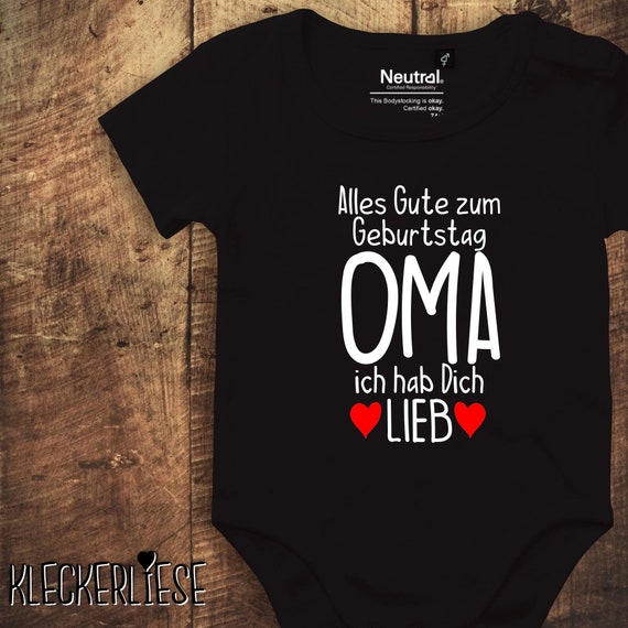 kleckerliese baby bodysuit "Happy Birthday Grandma, I love you" Fair Wear