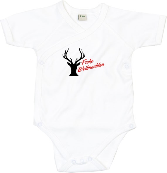 kleckerliese Wickel Baby Body "Frohe Weihnachten Rentier" Babybody Strampler Wickelbody Organic Kimono Kurzarm