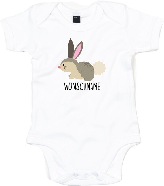 kleckerliese Baby Body "Wunschname Hase" Babybody Strampler Jungen Mädchen Kurzarm