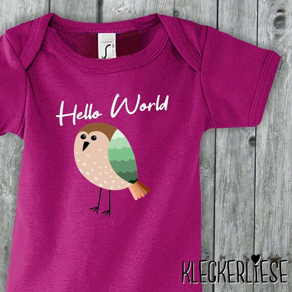 Baby Body "Hello World Vogel" Babybody Strampler Jungen Mädchen