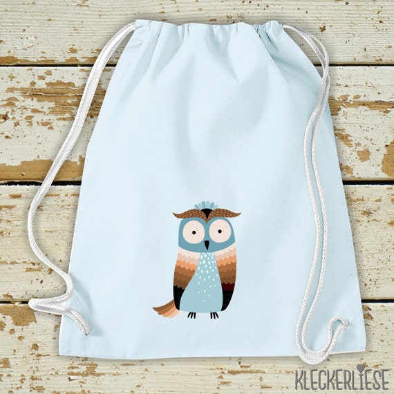 Kleckerliese Kinder Gymsack "Eule" Rucksack Bag Stoffbeutel Turnbeutel Tragetasche Wechselsachen