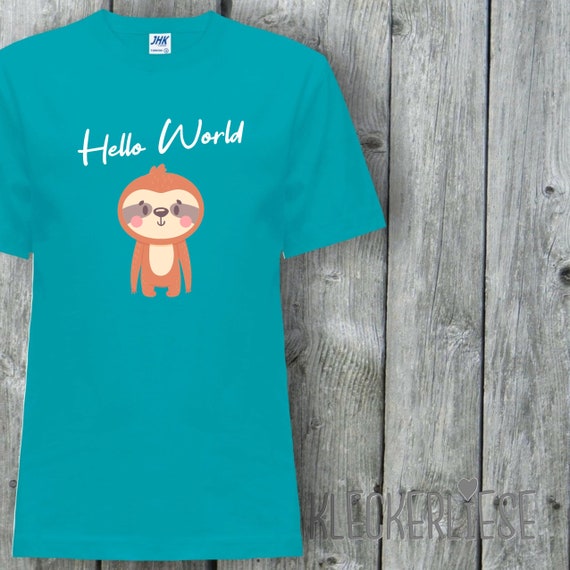 Kinder T-Shirt "Hello World Faultier" Shirt Jungen Mädchen Baby Kind