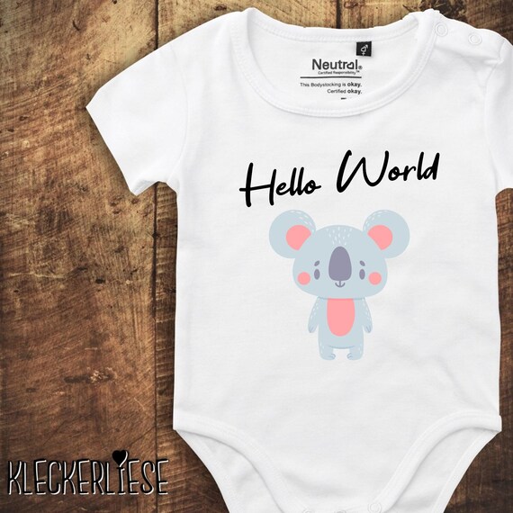 kleckerliese Babybody Body "Hello World Koala" Fair Wear, Bio, Organic Baby Jungen Mädchen