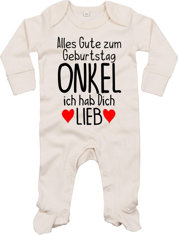 Kleckerliese Baby Schlafanzug "Alles Gute ONKEL ich hab Dich Lieb" Sleepsuit Langarm Jungen Mädchen Einteiler Strampler