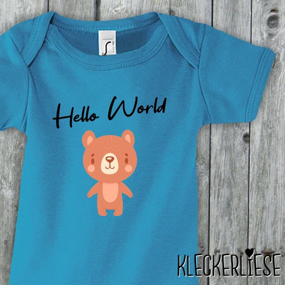 Baby Body "Hello World Bär" Babybody Strampler Jungen Mädchen