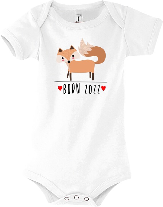 Kleckerliese Baby Body "Born 2022 Tiermotiv Fuchs" Jungen Mädchen Kurzarm mit Aufdruck Motiv