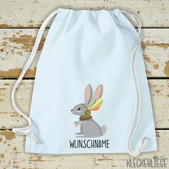 Kleckerliese Turnbeutel "Hase mit Wunschnamen" Rucksack Bag Stoffbeutel Tragetasche Kita Schule  Einschulung Gymsack Wechselsachen