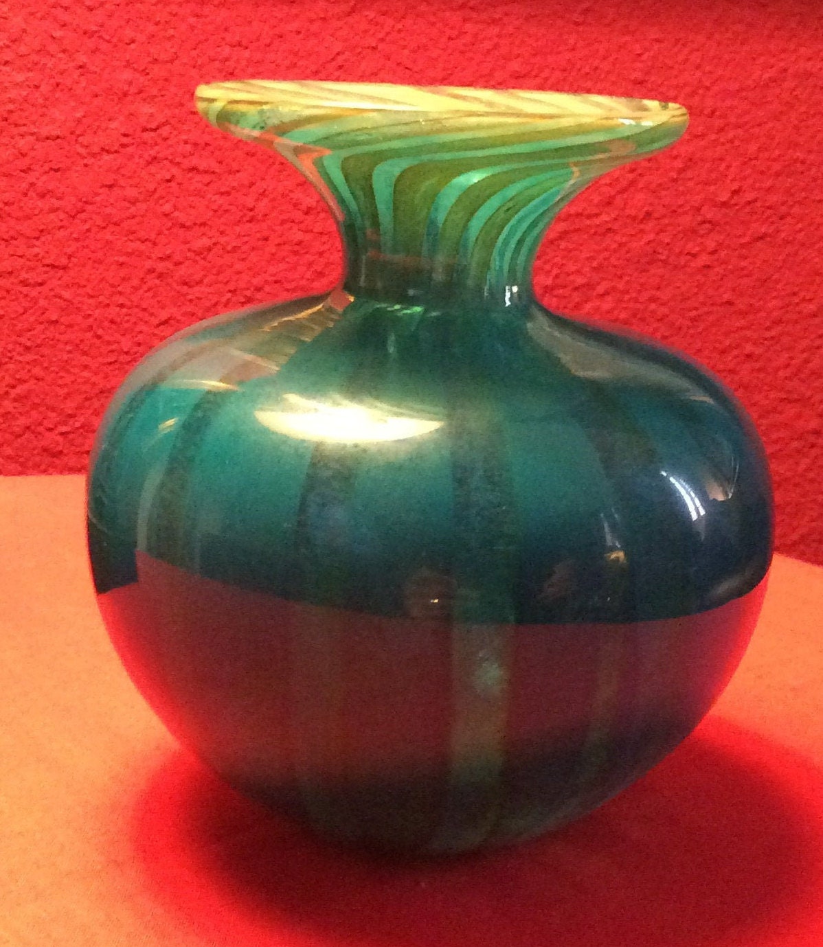 Petit Vase Vintage Mdina10x14 Tons Bleu-Vert Etat Parfait