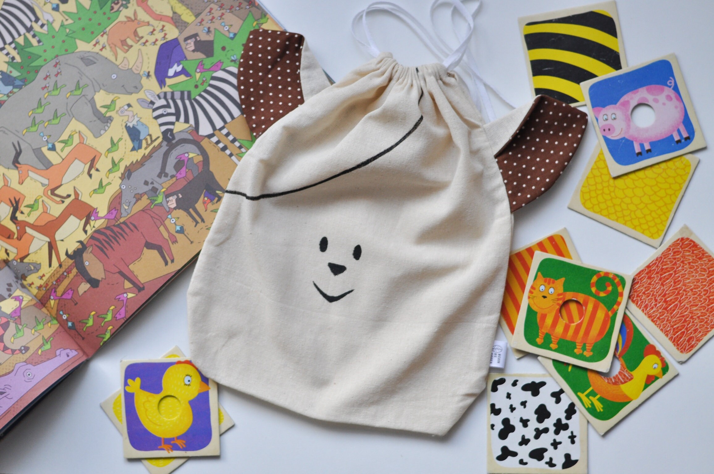 Cotton drawstring toy bag for easy toy storage hand painted Etsy